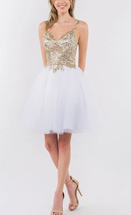 White & Gold Mini Dress