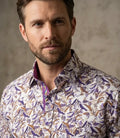 White Leaf Print Shirt with Matching Handkerchief