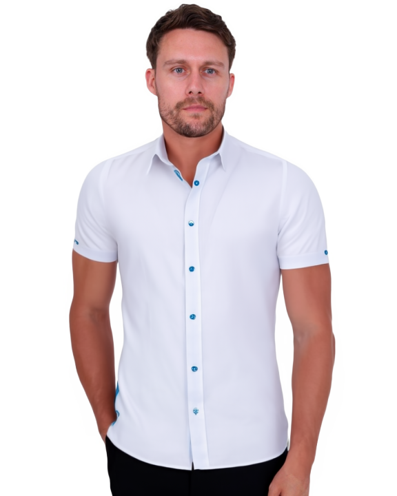 White Linen Plain Short Sleeve Shirt-Makrom