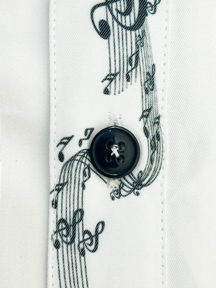 White Musical Print Long Sleeve Shirt-Makrom