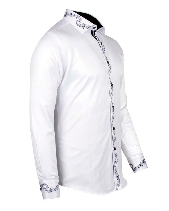 White Musical Print Long Sleeve Shirt-Makrom