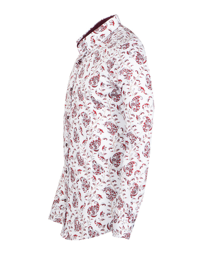 White Paisley Print Shirt with Matching Handkerchief-Makrom