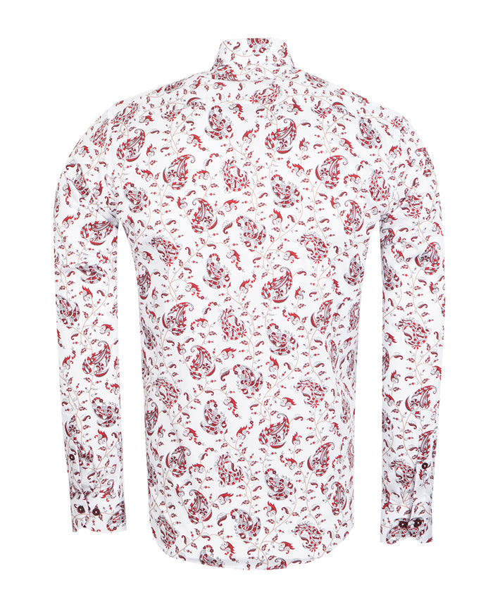 White Paisley Print Shirt with Matching Handkerchief-Makrom
