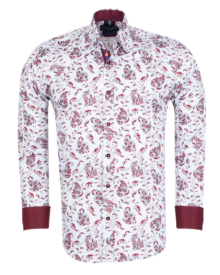 White Paisley Print Shirt with Matching Handkerchief-Makrom
