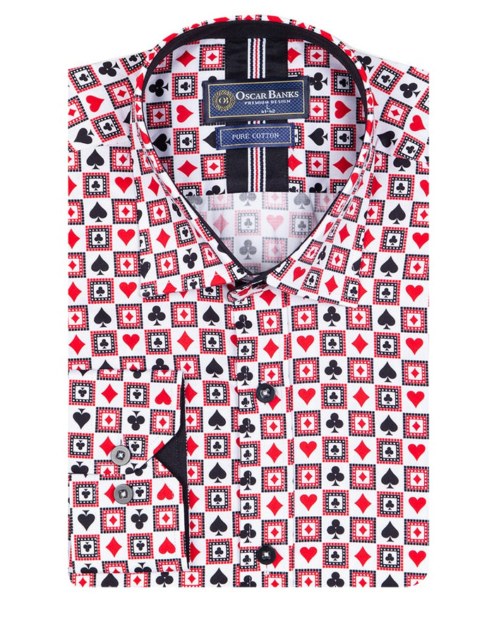White Playing Card Symbols Print with Matching Handkerchief-Makrom