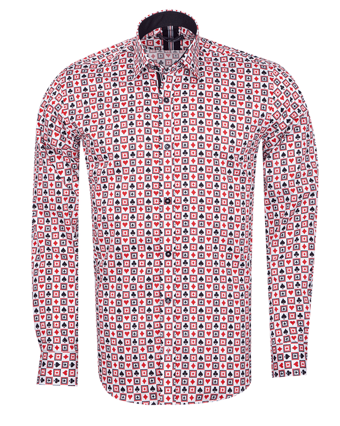 White Playing Card Symbols Print with Matching Handkerchief-Makrom