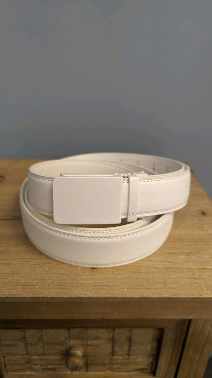 White Ratchet Temple Belt-White Solid Buckle