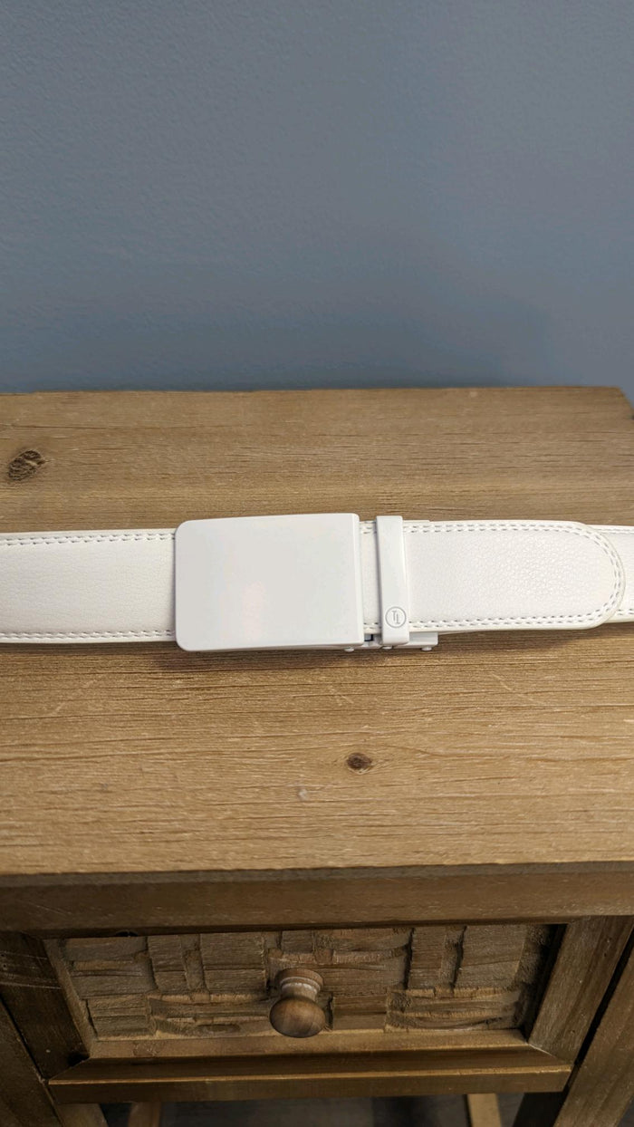 White Ratchet Temple Belt-White Solid Buckle