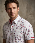 White Small Flower Pattern Print Short Sleeve Shirt
