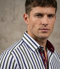 White Stripe Print Shirt with Matching Handkerchief