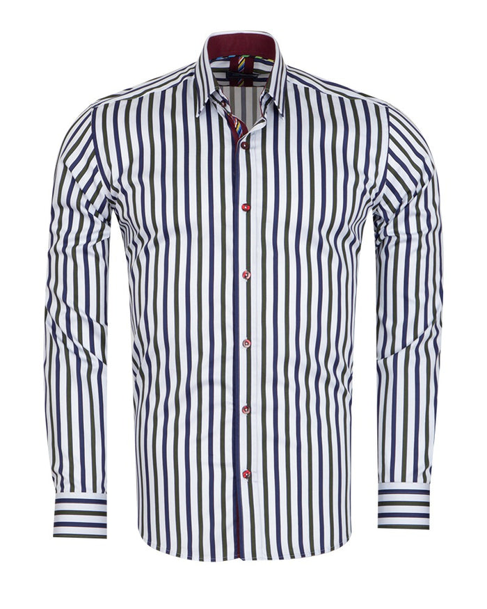 White Stripe Print Shirt with Matching Handkerchief-Makrom