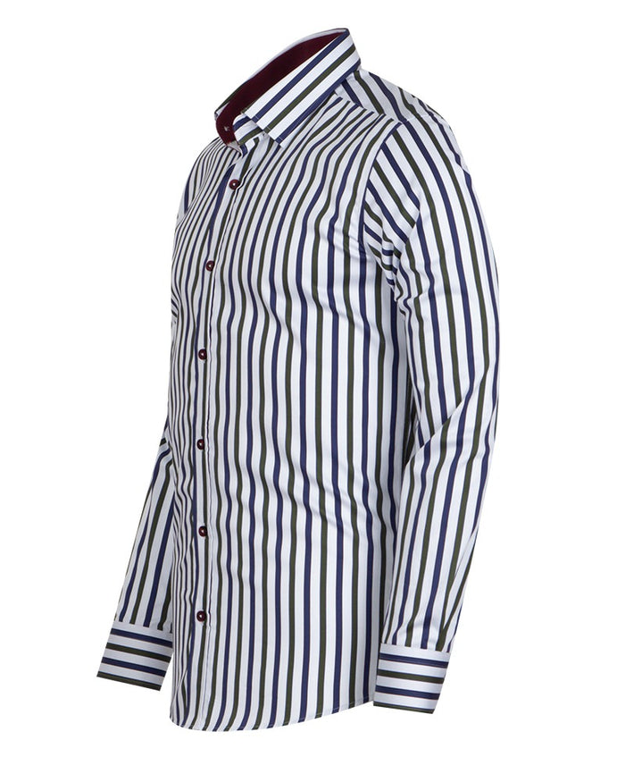 White Stripe Print Shirt with Matching Handkerchief-Makrom