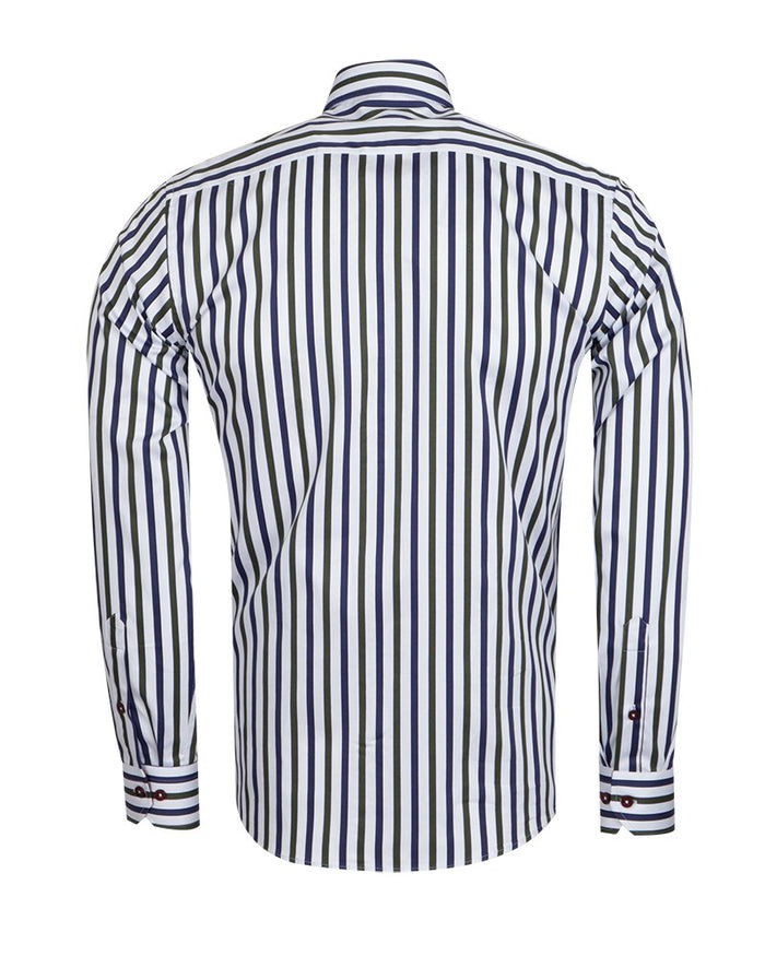 White Stripe Print Shirt with Matching Handkerchief-Makrom