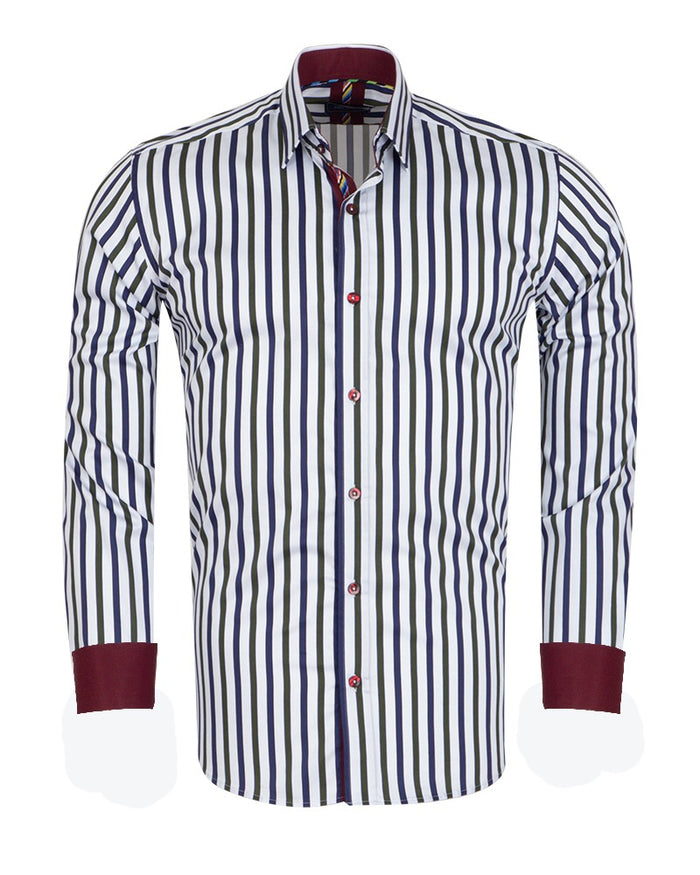 White Stripe Print Shirt with Matching Handkerchief-Makrom
