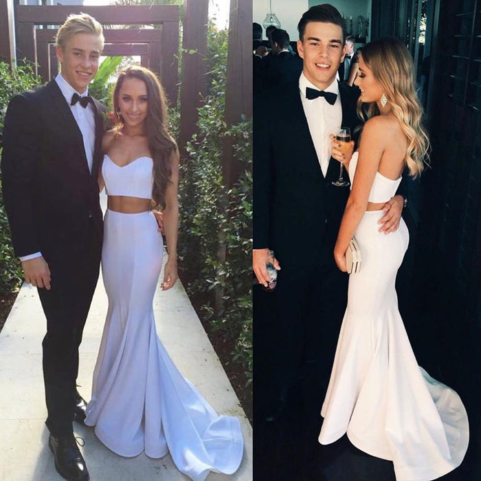 White Sweetheart Neck Mermaid Prom Dresses, White Mermaid Formal Graduation Evening Dresses