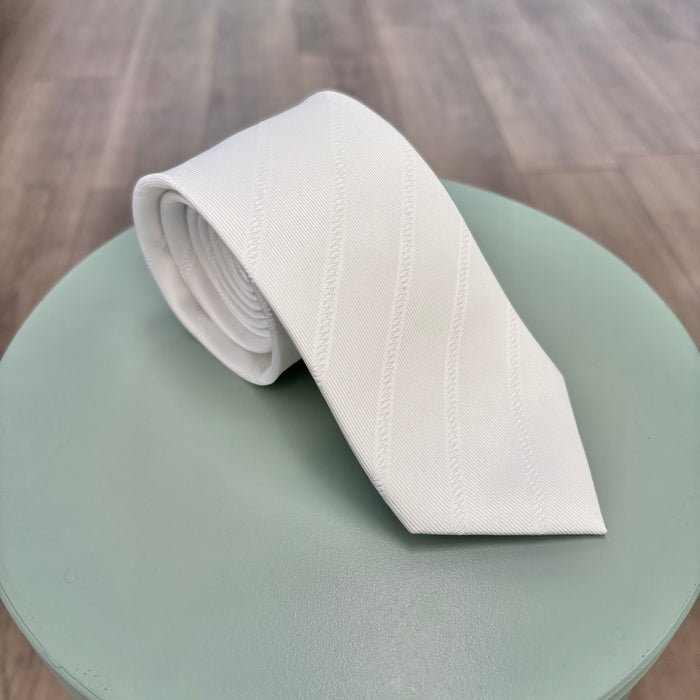 White striped tie.