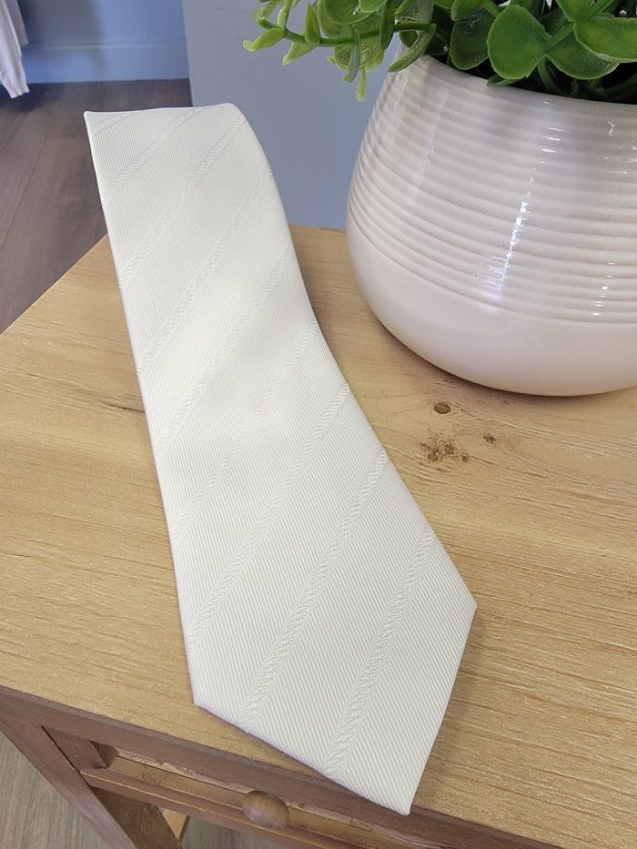 White striped tie.