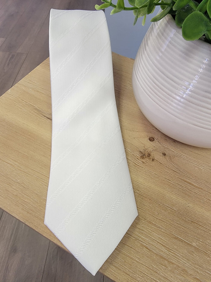 White striped tie.