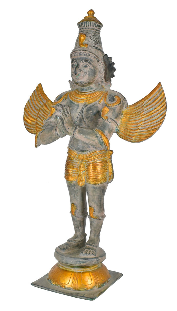 White Whale Antique Garuda Dev Standing Brass Showpiece Religious Strength Sculpture Idol Home Décor