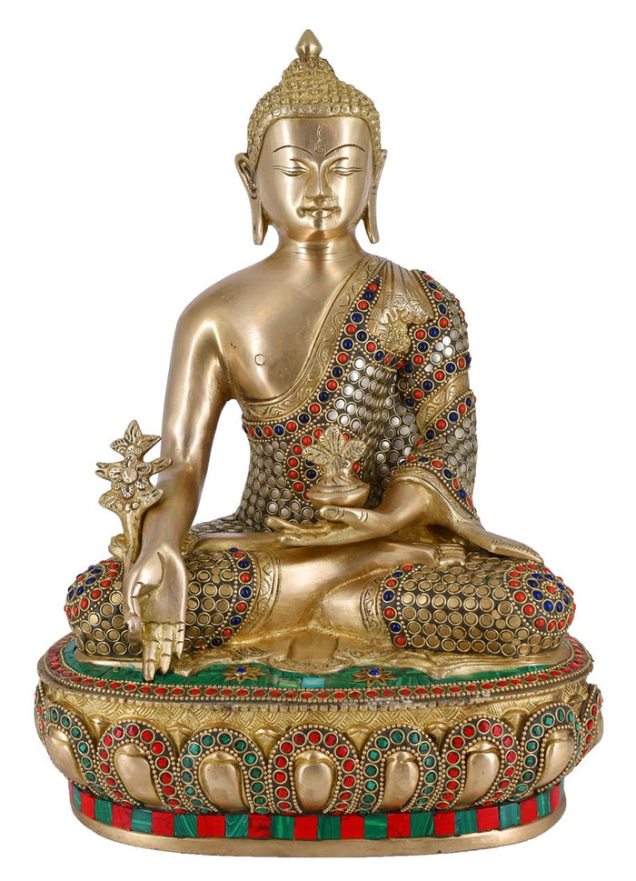 White Whale Brass Medicine Buddha Statue Murti for Home Decor Entrance Office Table Living Room Meditation Luck Gift Feng Shui