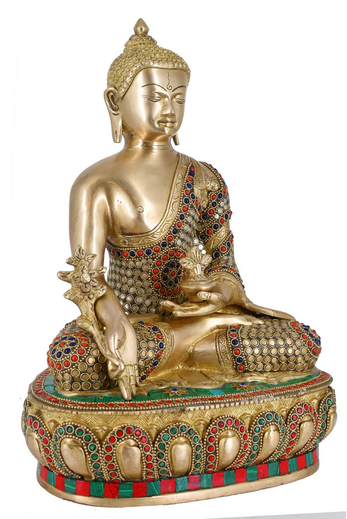 White Whale Brass Medicine Buddha Statue Murti for Home Decor Entrance Office Table Living Room Meditation Luck Gift Feng Shui
