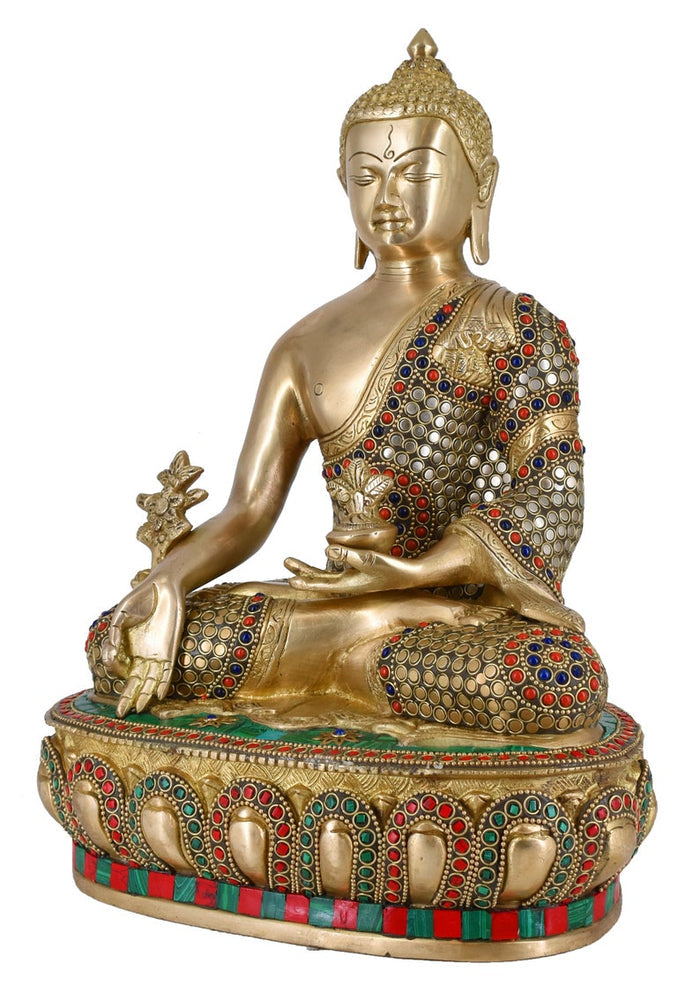 White Whale Brass Medicine Buddha Statue Murti for Home Decor Entrance Office Table Living Room Meditation Luck Gift Feng Shui