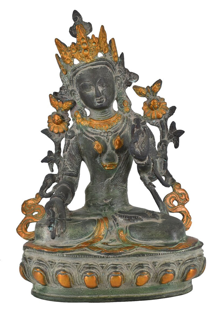White Whale Tara Buddha Idol Tibetan Buddhism Yin Kwan Goddess Buddhist Statue -Antique Buddha Brass Sculpture