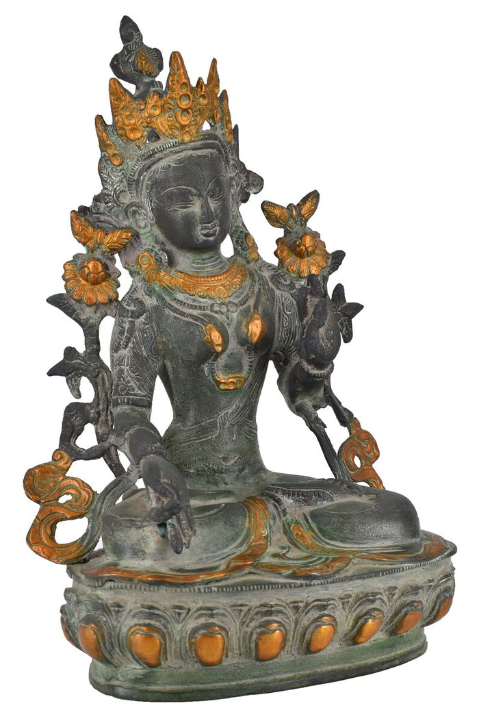 White Whale Tara Buddha Idol Tibetan Buddhism Yin Kwan Goddess Buddhist Statue -Antique Buddha Brass Sculpture