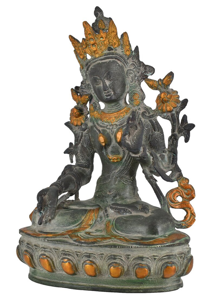 White Whale Tara Buddha Idol Tibetan Buddhism Yin Kwan Goddess Buddhist Statue -Antique Buddha Brass Sculpture