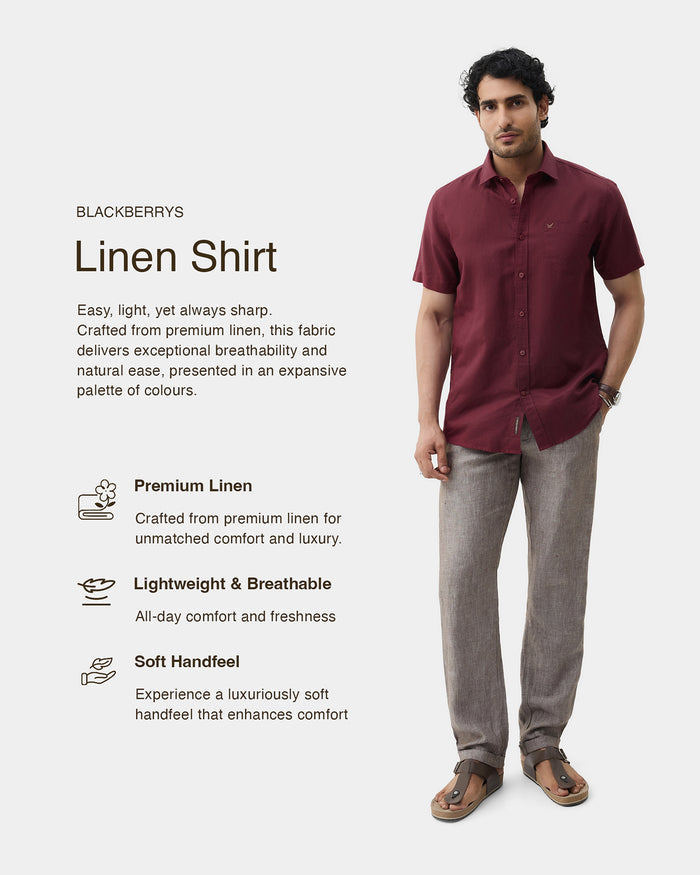Wine Red Half Sleeve Linen Solid Shirt - Cleo