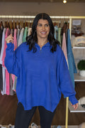 Cobalt blue ribbed knit half zip sweater by She + Sky