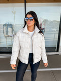 beige lightweight quilted puffer jacket