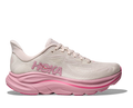 Pink Hoka running shoe on a white background