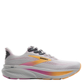 White running shoe with orange and pink accents on a white background