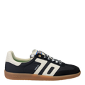 Black sneaker with white accents on a white background