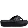 A black women's platform sandal with a woven strap and a contoured footbed.