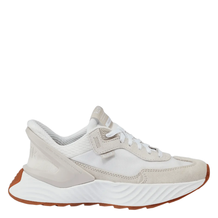 A white retro-classic women's sneaker with a rubber outsole and mesh materials, featuring hands-free technology and a Kizik Arch Form™ insole for support.