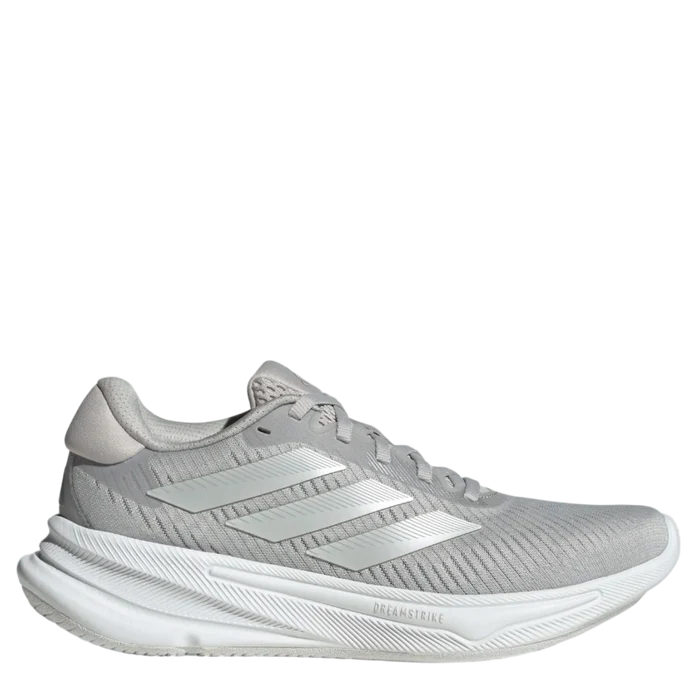 Gray Adidas running shoe on a light gray background