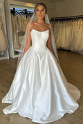 Women's White Satin A Line Corset Wedding Dresses Sweetheart Simple Bridal Wedding Gowns