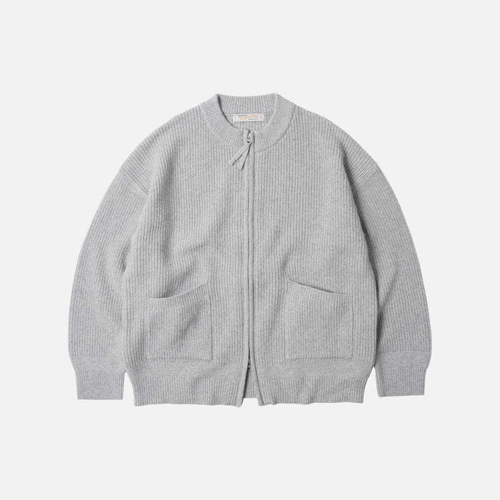 WOOL DECK ZIP UP CARDIGAN - LIGHT GREY