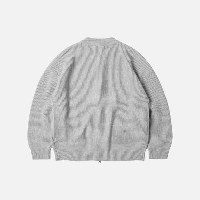WOOL DECK ZIP UP CARDIGAN - LIGHT GREY