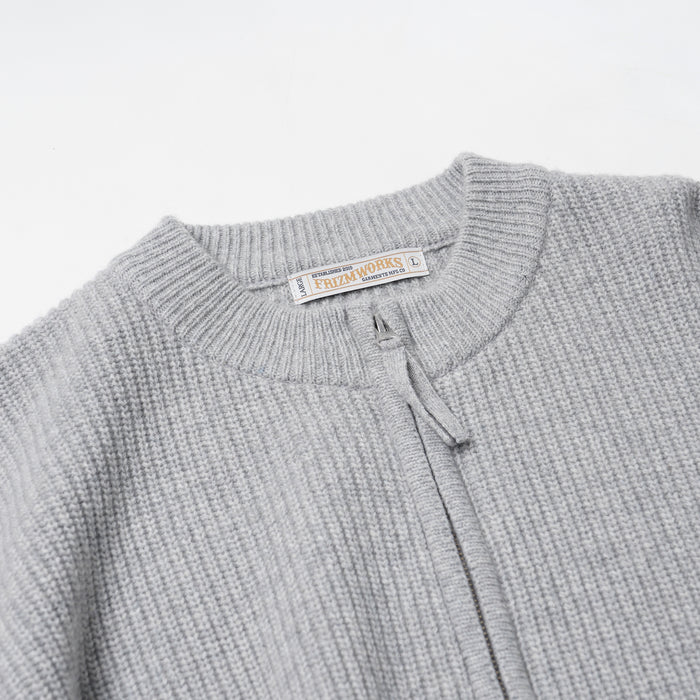 WOOL DECK ZIP UP CARDIGAN - LIGHT GREY