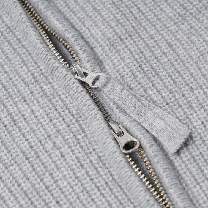 WOOL DECK ZIP UP CARDIGAN - LIGHT GREY