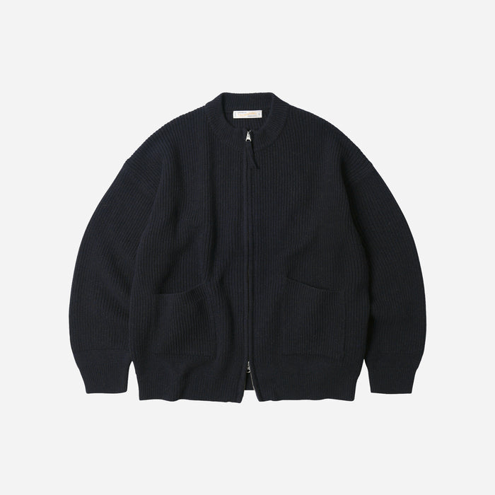 WOOL DECK ZIP UP CARDIGAN - NAVY