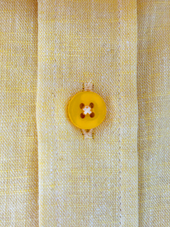 Yellow Linen Plain Short Sleeve Shirt-Makrom