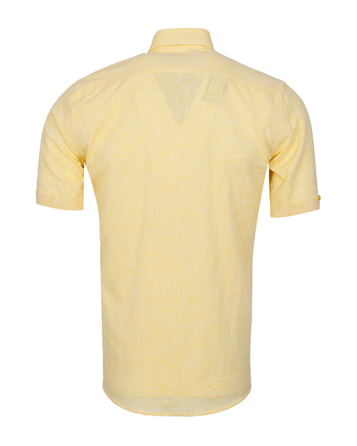 Yellow Linen Plain Short Sleeve Shirt-Makrom